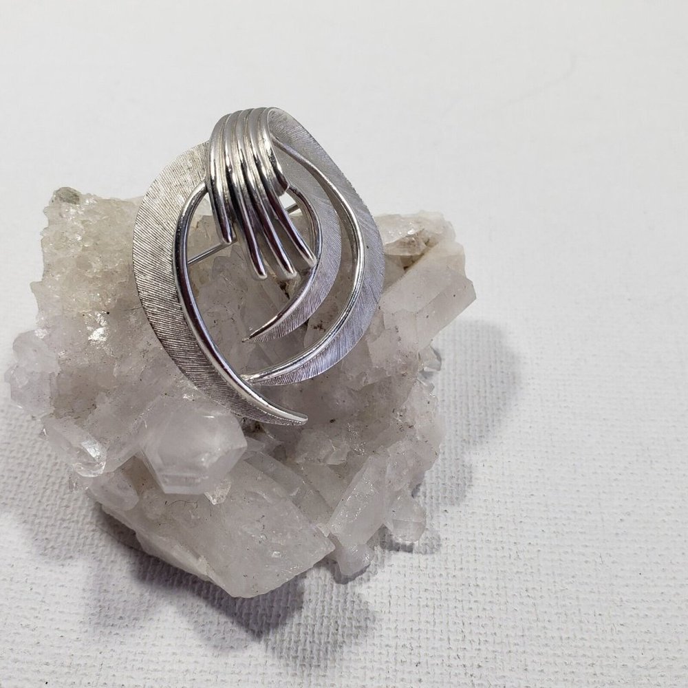 Crown Trifari Brooch Vintage Pin Brushed & Polished Silver Tone